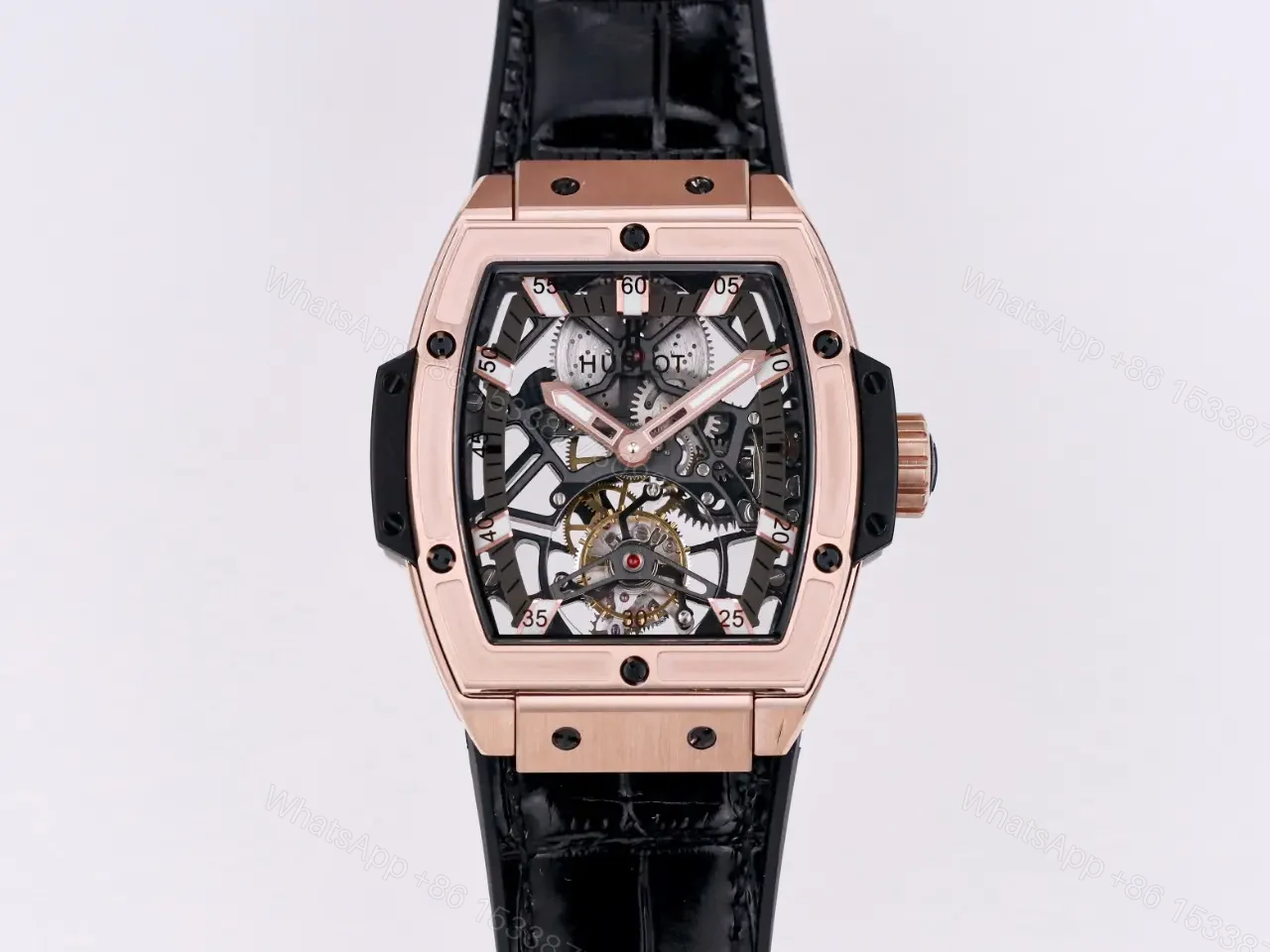 Hublot Masterpiece Series 906 Rose Gold/Platinum Tourbillon Watch Black Leather Strap — view 1
