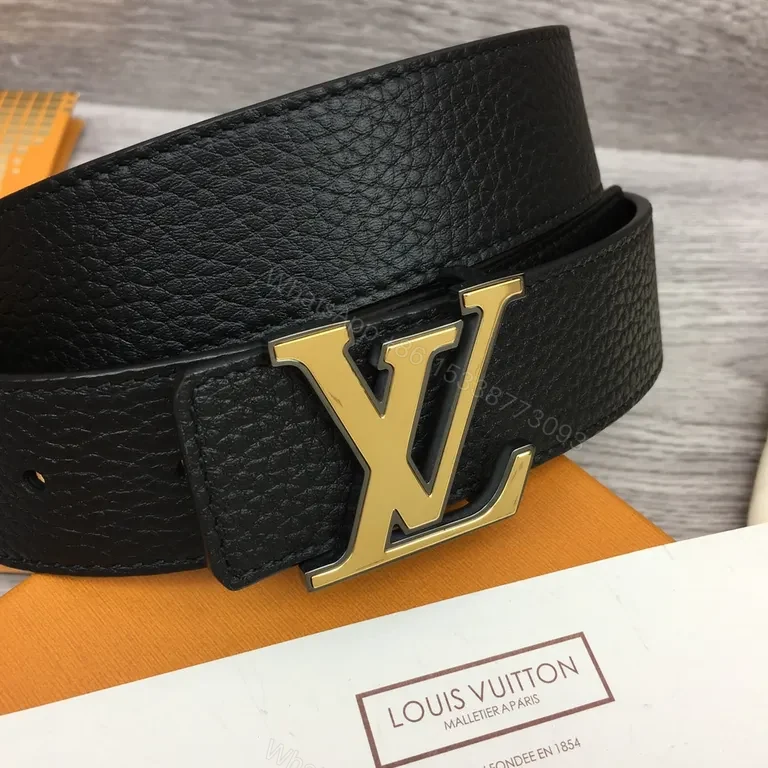 View 6 of Statement Black Pebbled Leather Belt with Gold Buckle - Luxury 38mm Belt