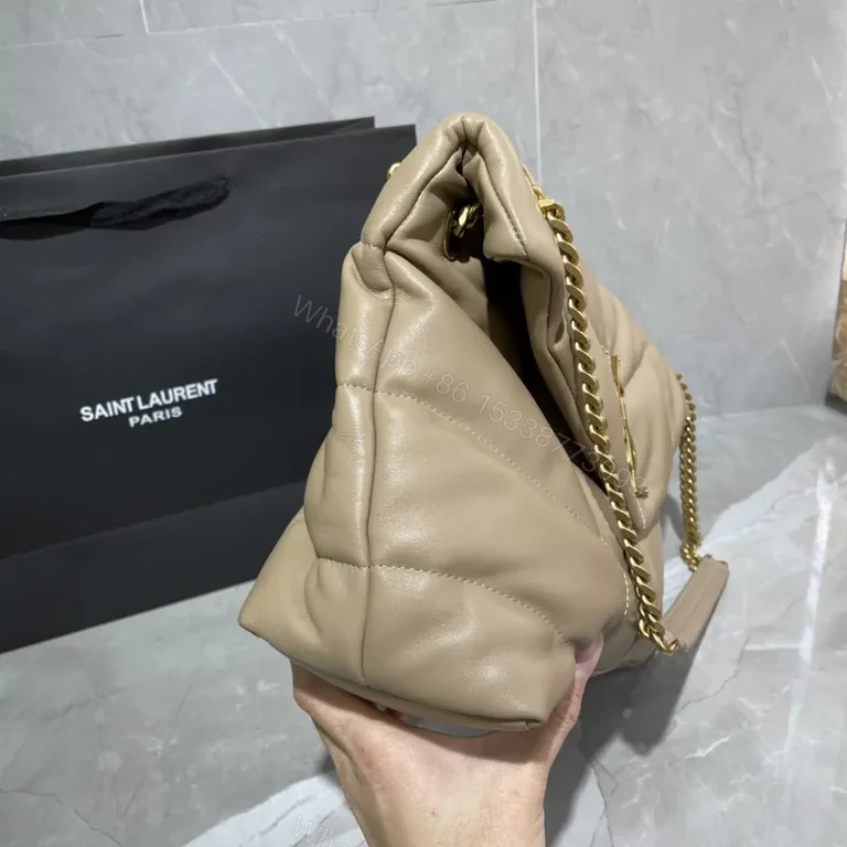 View 4 of Quilted Beige Saint Laurent-Inspired Crossbody Bag