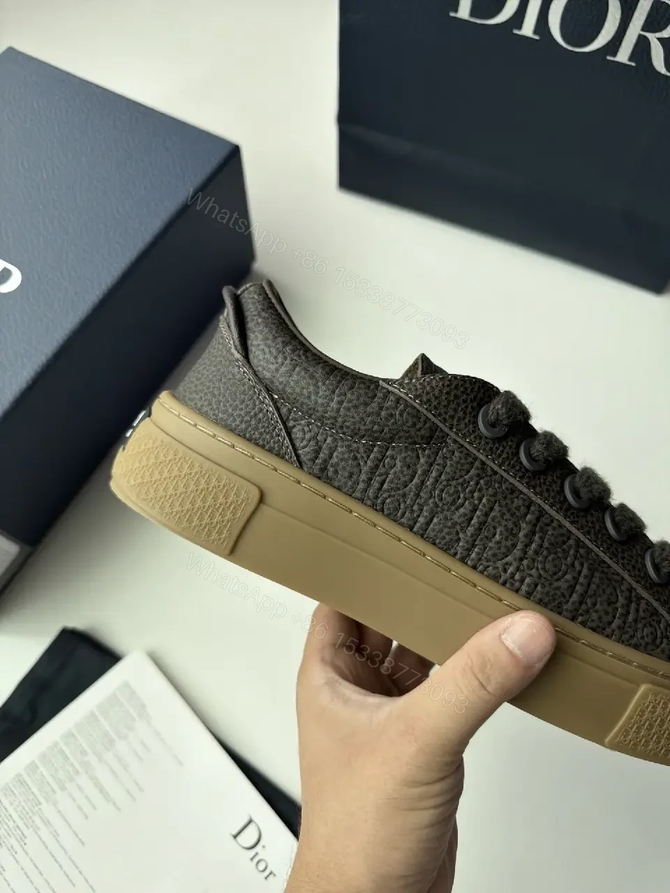 View 9 of Black Leather Sneakers Rubber Sole Dior Style Durable Comfort Sneaker