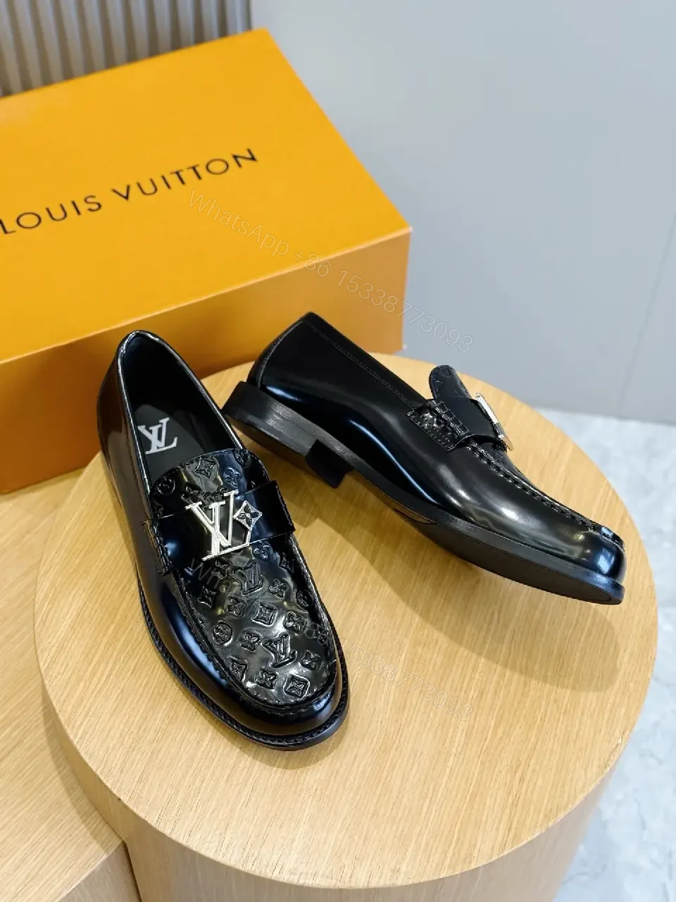 View 8 of Black Leather Loafer with LV Monogram Buckle, Men’s Shoes