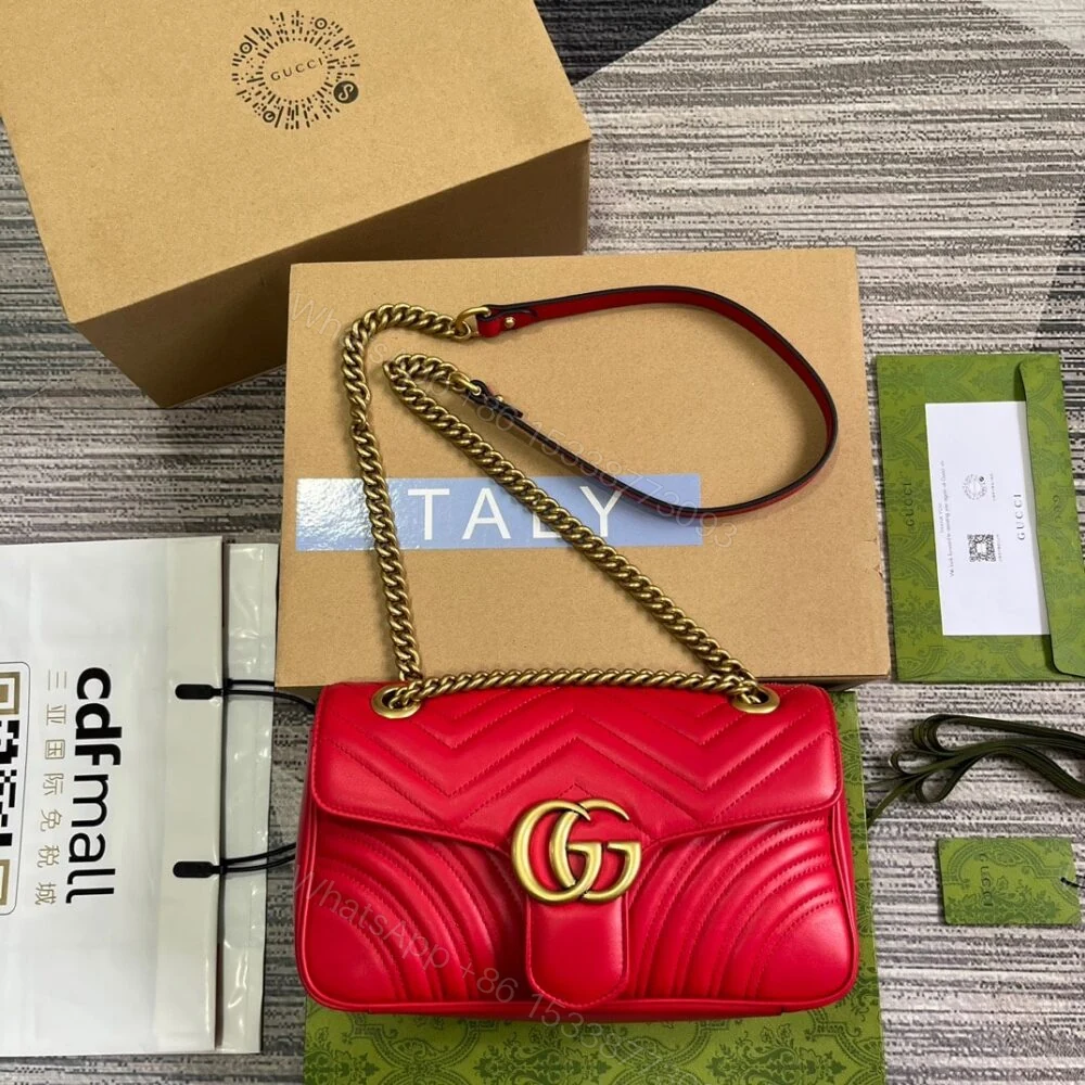 View 2 of Gucci GG Marmont Medium Shoulder Bag Red 26Cm