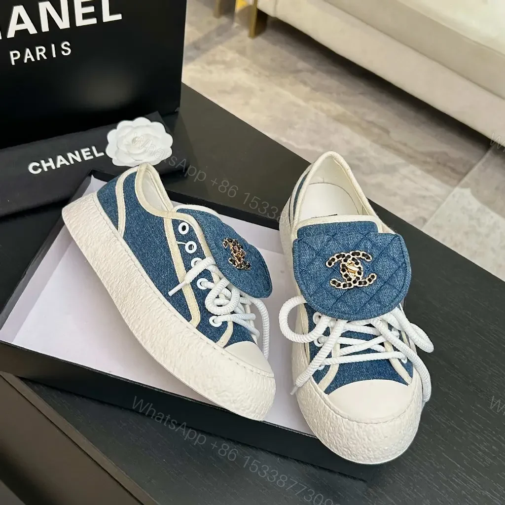 View 6 of Denim Luxe Low-Tops with Chanel-Style Embroidery Sneakers
