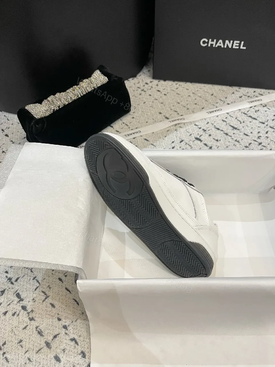 View 6 of White Leather Low-Top Sneakers with Luxe Detailing
