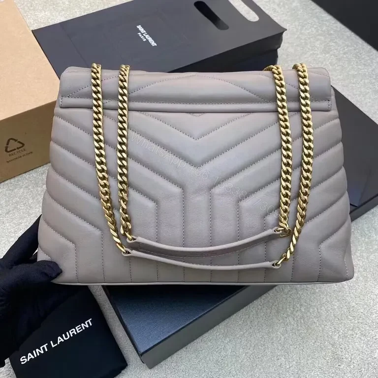 View 3 of Taupe Quilted Leather Shoulder Bag - Modern YSL Chevron Style