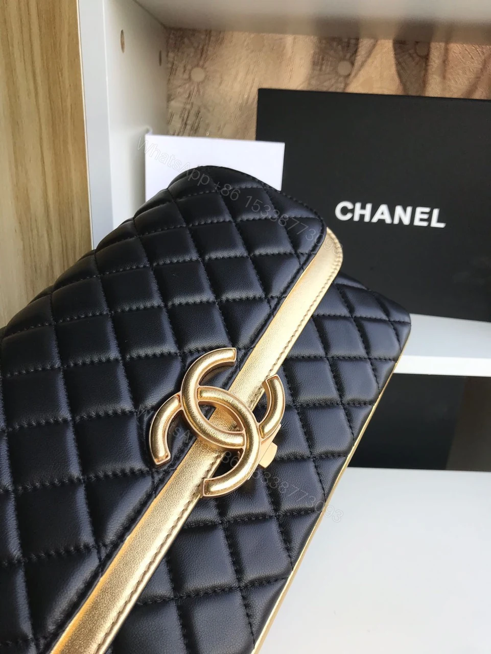 View 4 of Chanel Woman’s Like Auth Handbags Black Mix Yellow Leather 25cm