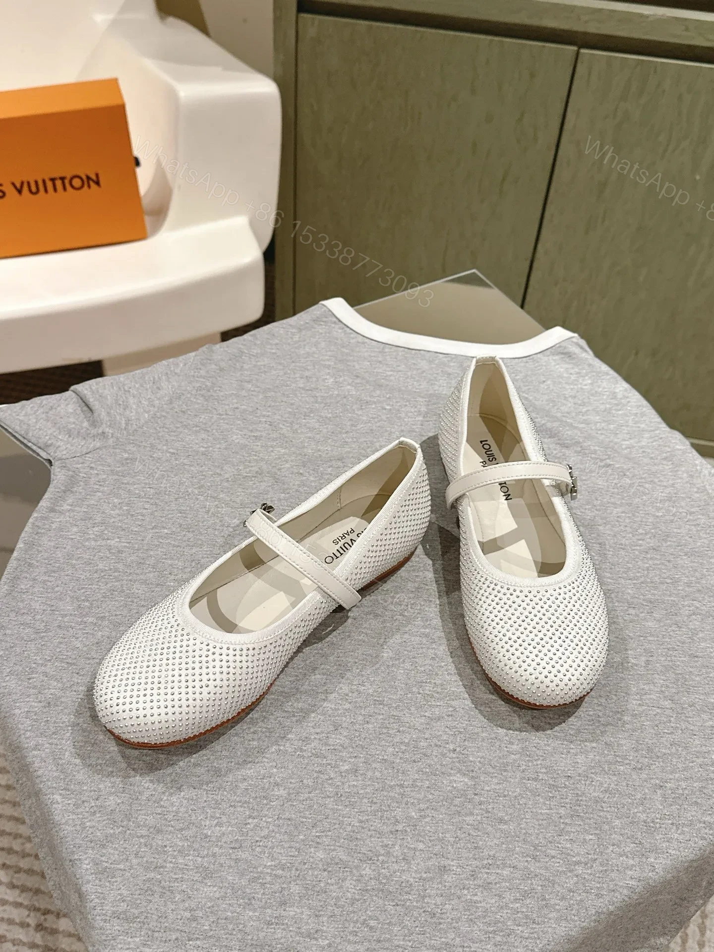View 4 of LV Women White Mesh Mary Jane Flats
