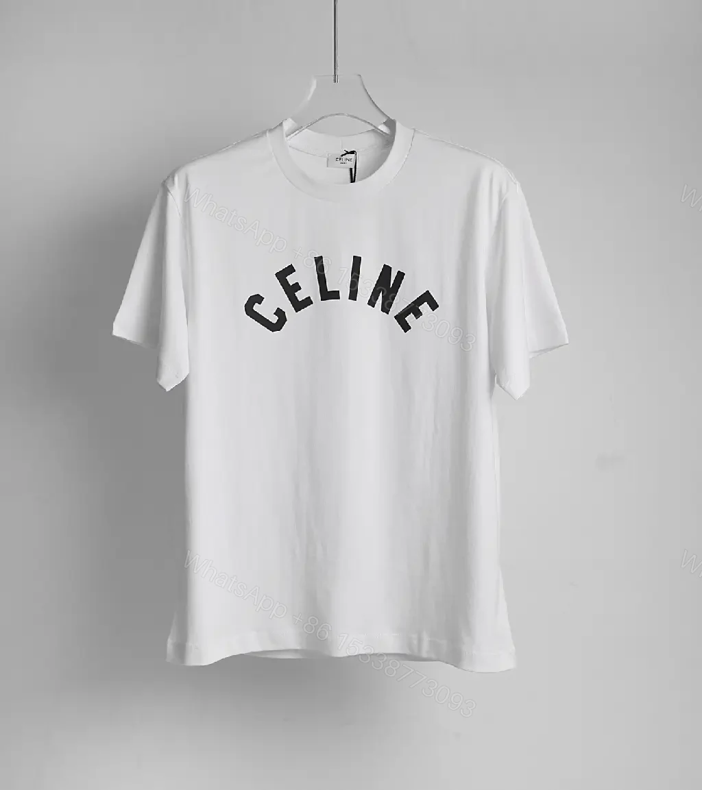 View 3 of White Cotton Graphic Tee: Bold CELINE-Inspired Minimalist Shirt
