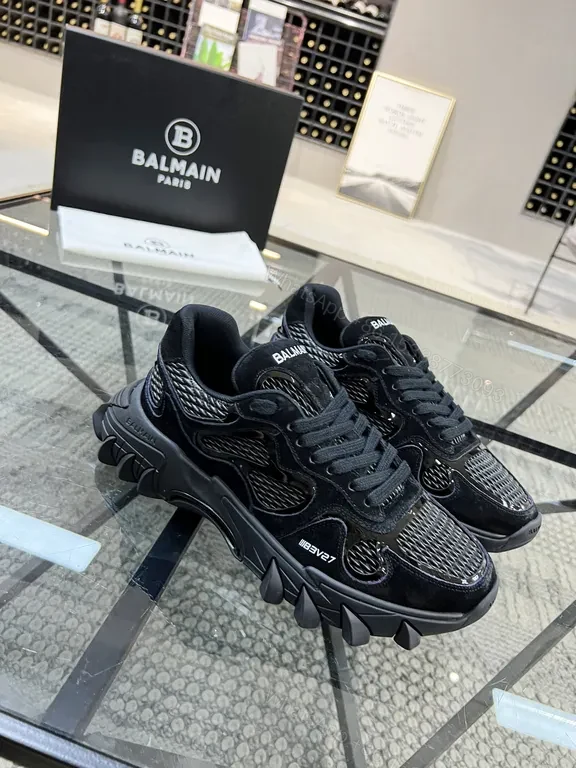 View 2 of Textured Black Balmain High-Top Sneakers: All-Day Comfort