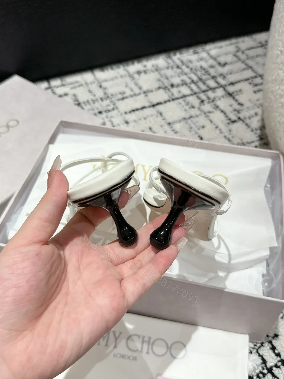 View 3 of White Leather Strappy Sandals: Square-Toe Kitten Heel