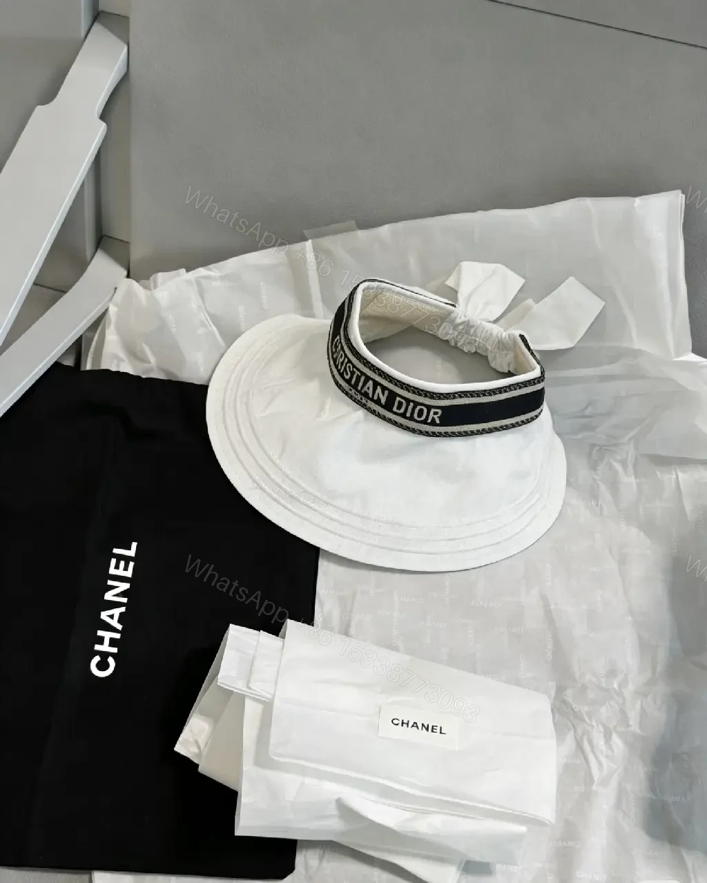 View 4 of White Visor Sporty-Chic Luxe Branding Visor Hat