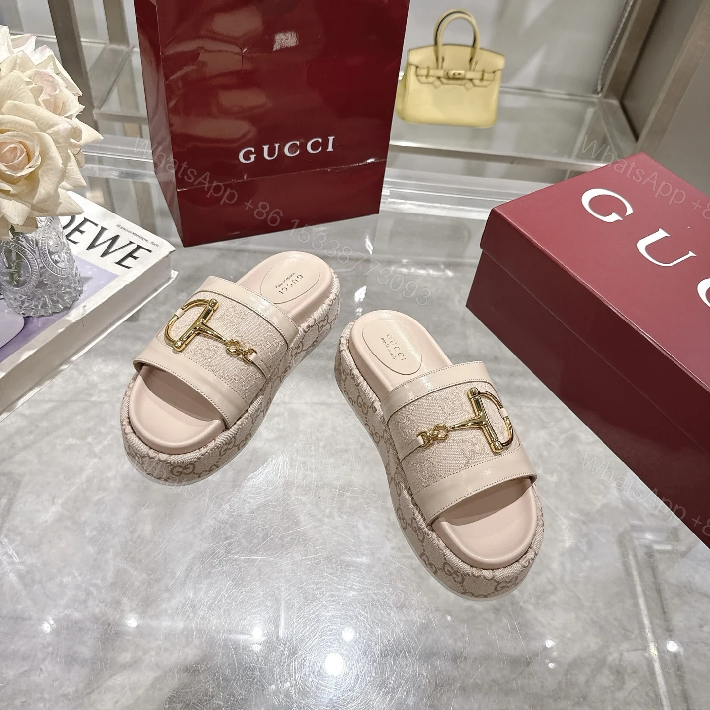 View 4 of GUCCI WOMEN’S PLATFORM SLIDES WITH HORSEBIT BEIGE