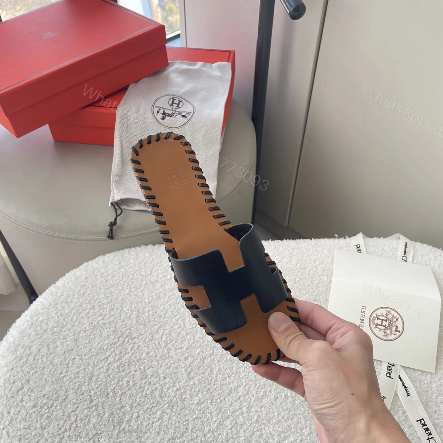 View 4 of HERMÈS ORAN SANDALS STITCHING IN BLACK AND BROWN