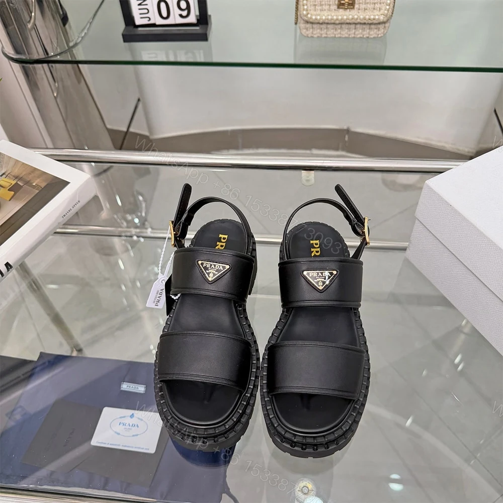 View 3 of PRADA Leather Platform Sandals 614971