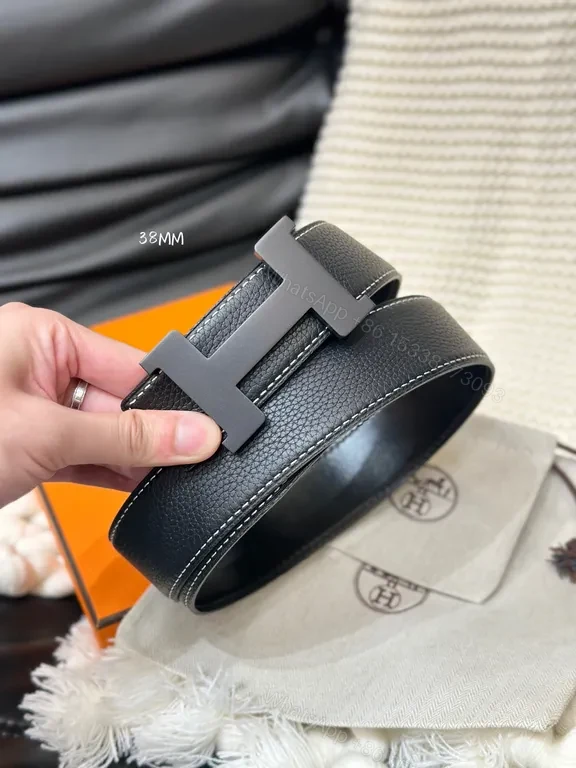 View 3 of Bold Leather Belt â€” 38mm Reversible, Constance Buckle, Full-Grain Leather
