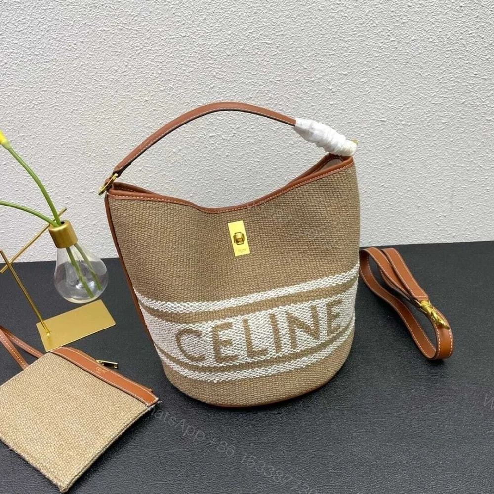 View 3 of CELINE 16 BUCKET BAG IN TEXTILE WITH PRINT AND SMOOTH BEIGE TAN 25CM 1955720JB 02ET