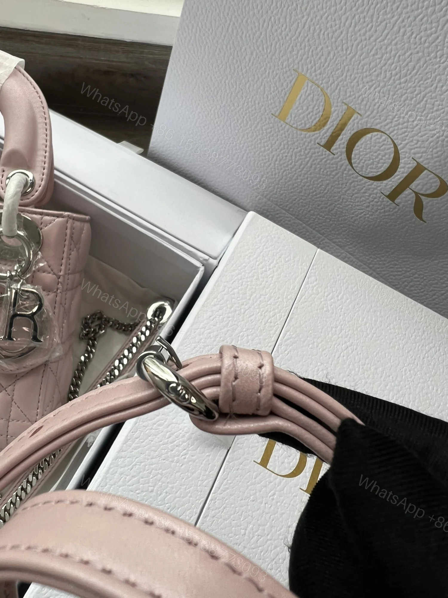 View 2 of Dior Lady Mini 3-Pocket Handbag Rep 1:1 High-Quality Pink 17cm