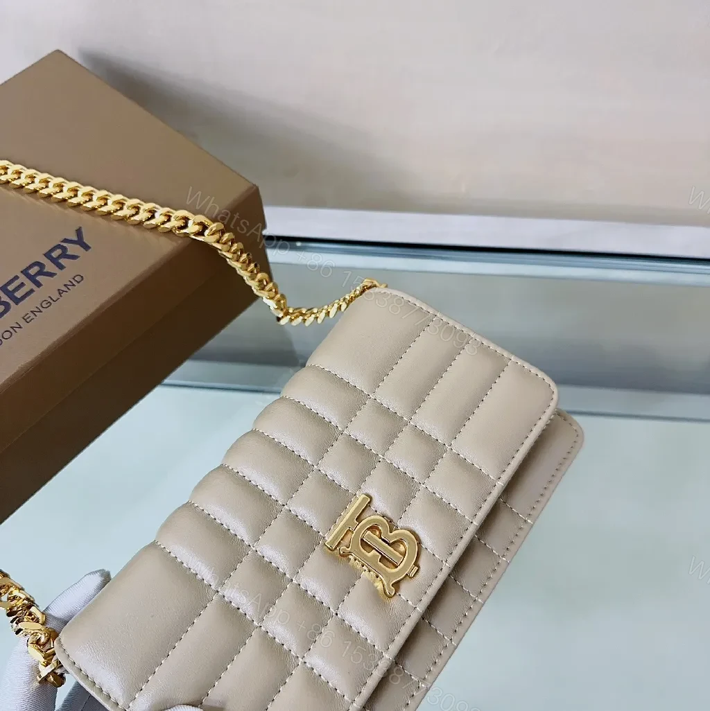 View 2 of Quilted Crossbody with Gold Chain – Beige Luxury Bag