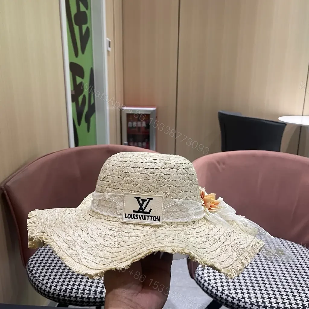 View 3 of Straw Sun-Kissed Style Hat with LV Emblem