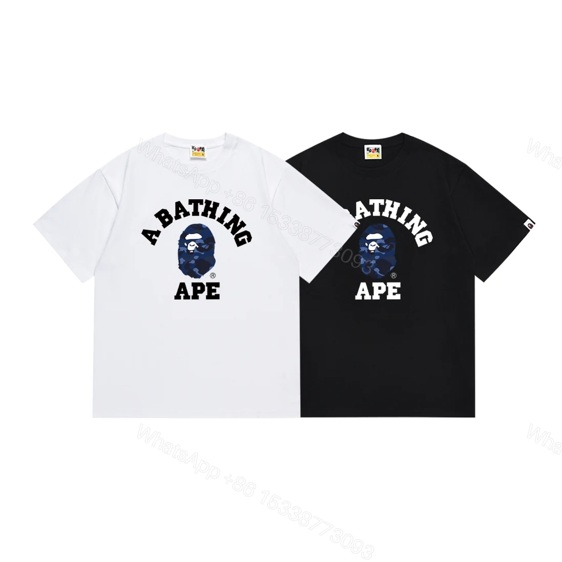 View 6 of BAPE Sand Camo College T-shirt White-Navy/ Black-Navy