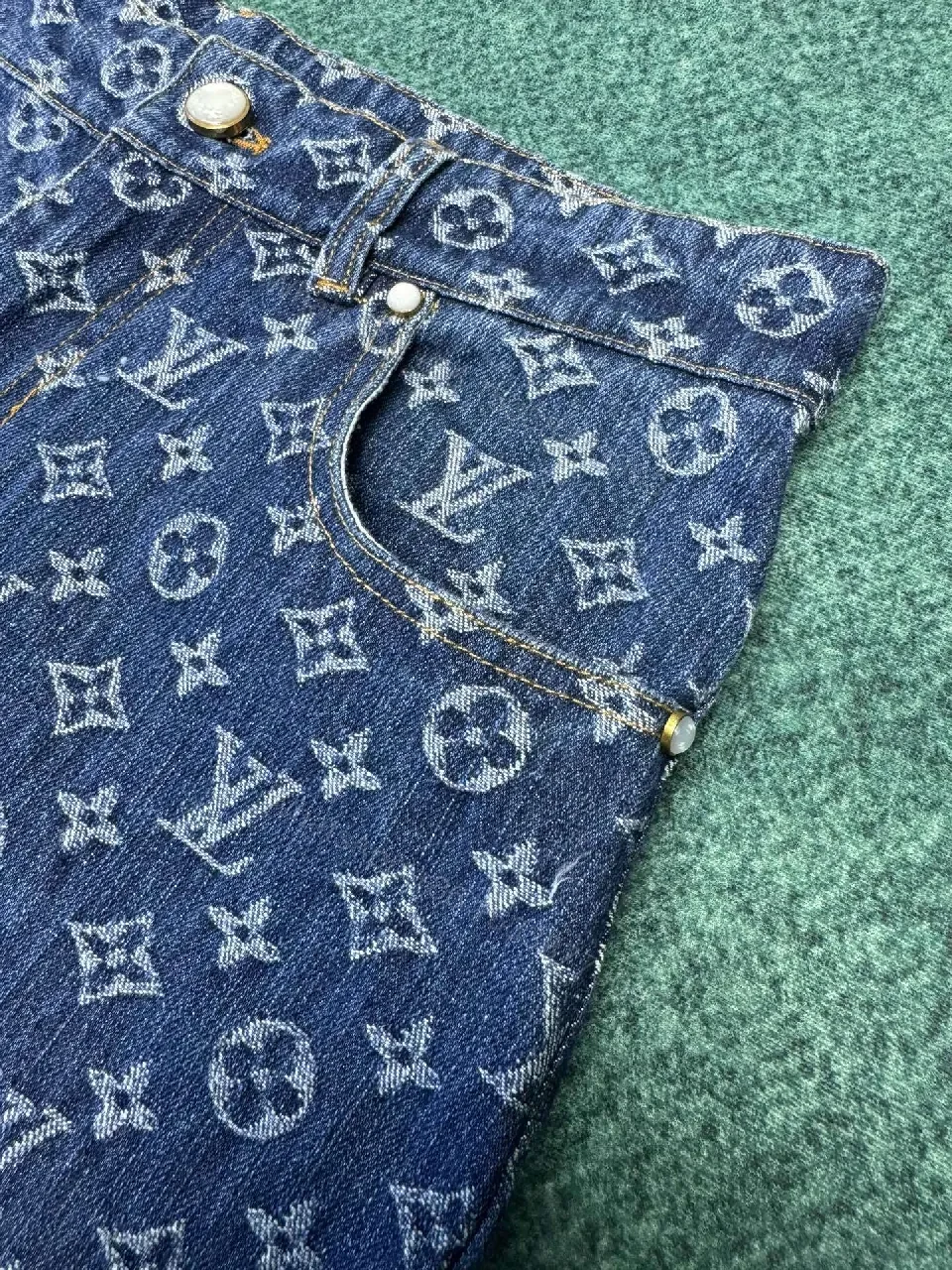 View 10 of Denim Monogram Wide-Leg Jeans — Signature Pattern, Luxe Casual