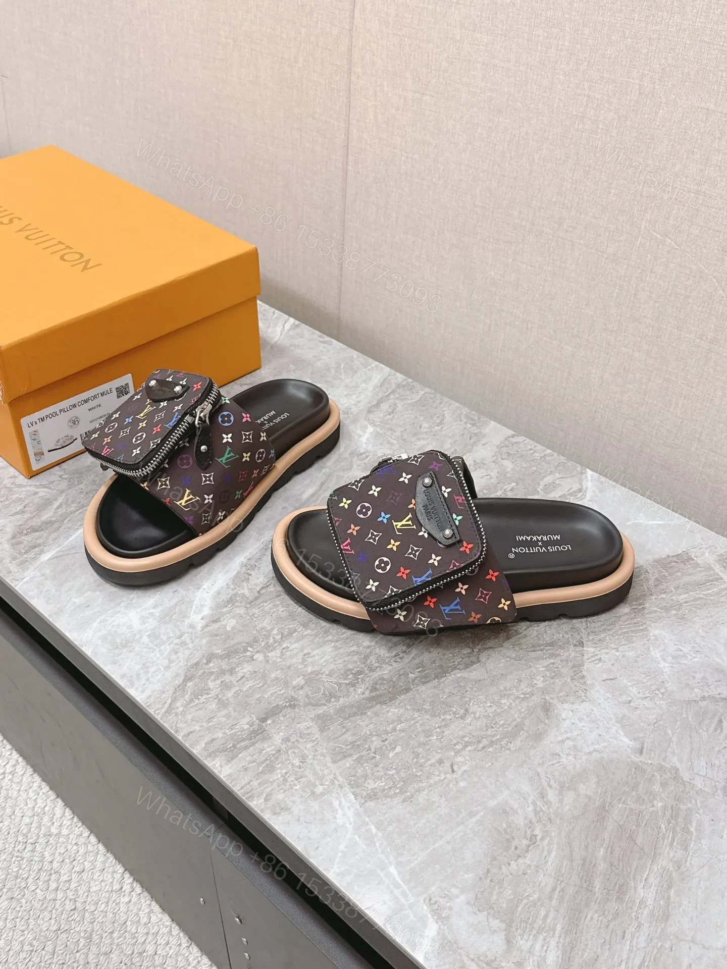 View 3 of LV Women Black Multicolor Canvas Comfort Mules