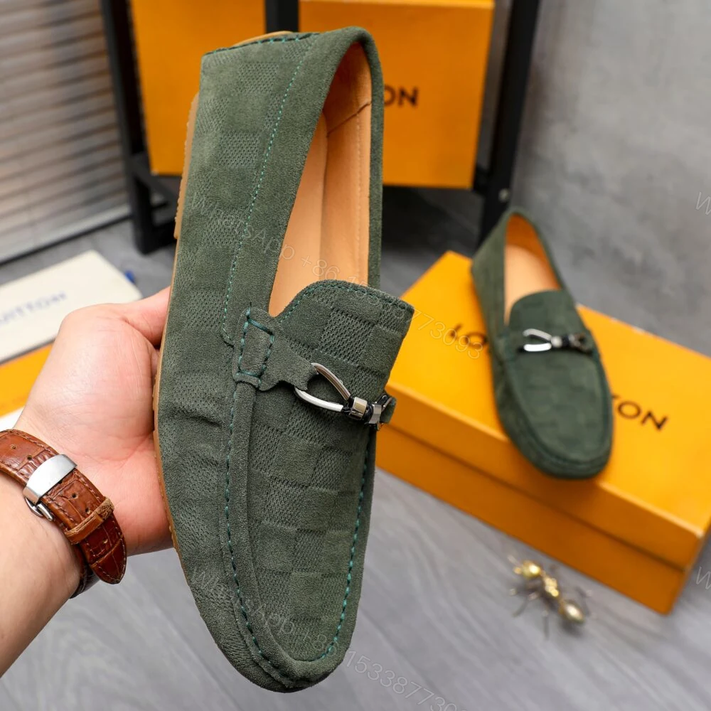 View 4 of Louis Vuitton LV Damier Suede Loafers In Dark Green