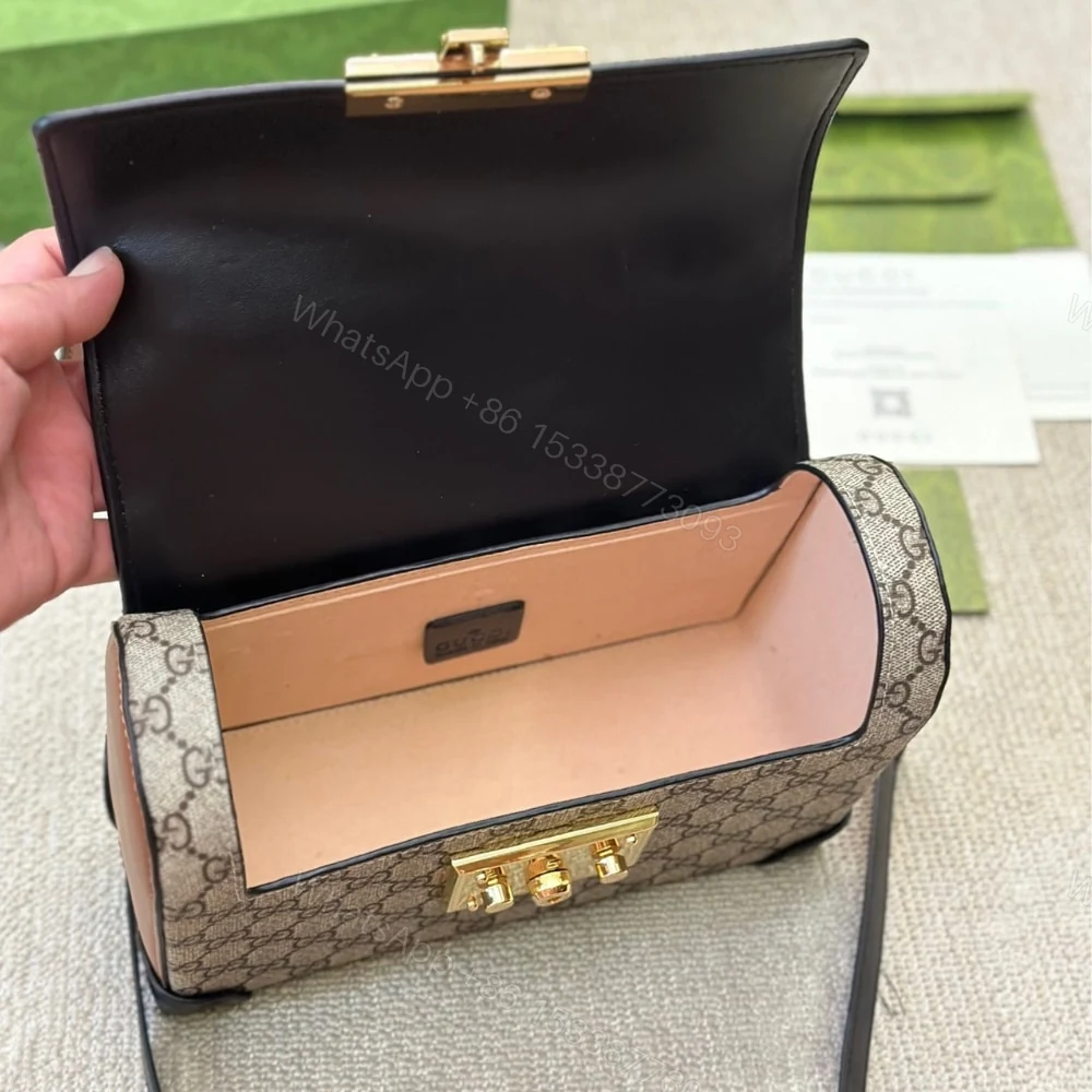 View 8 of Gucci Padlock Bamboo Handle GG Supreme Handbag Brown 25Cm
