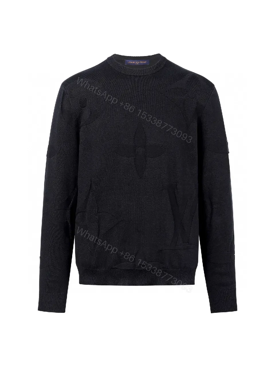 Textured Black Knit with Monogram Motif – Luxury Everyday Sweater — view 1