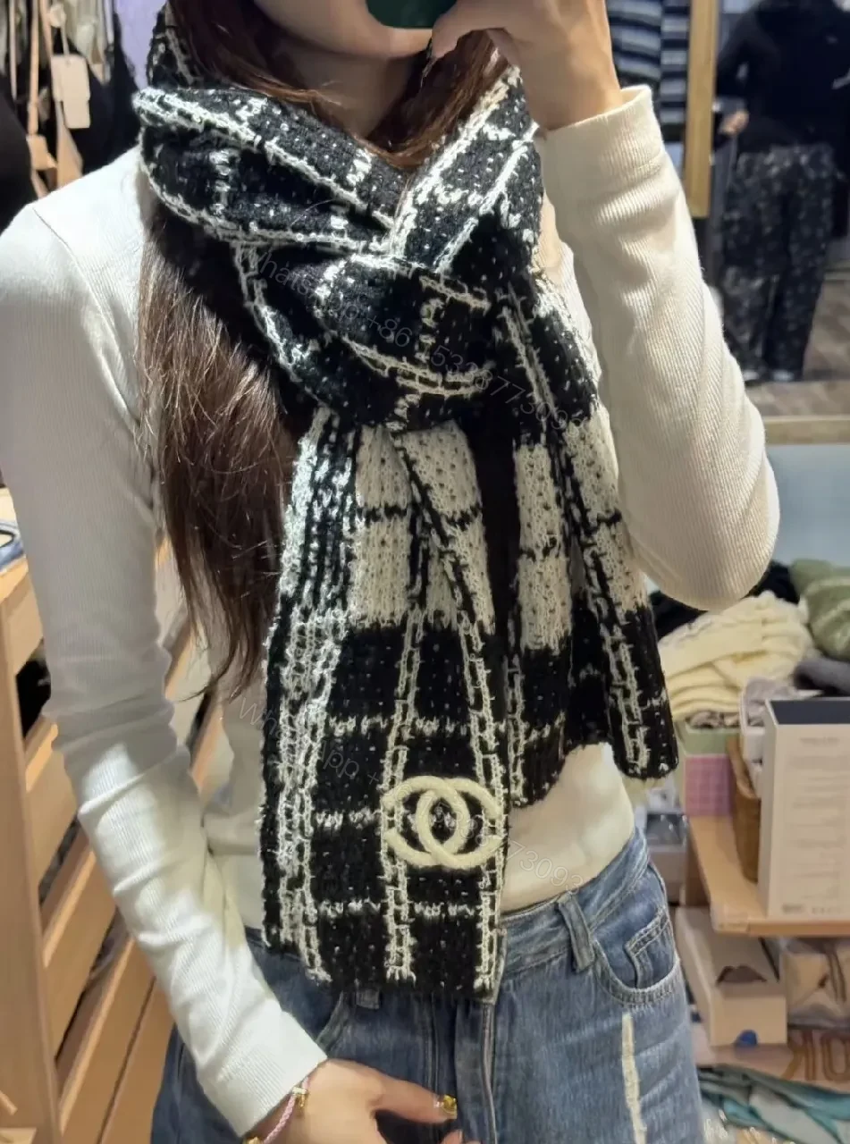 View 7 of Black & White Tweed Scarf: Luxe Knit, Signature Texture, Unisex Accessory