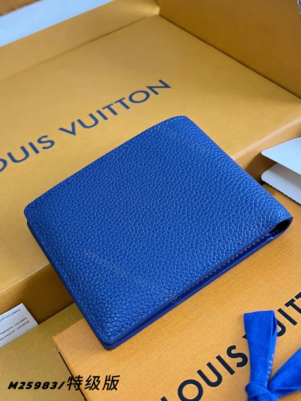 View 2 of Rich Royal Blue Leather Wallet Bi-fold with Orange LV Gift Box