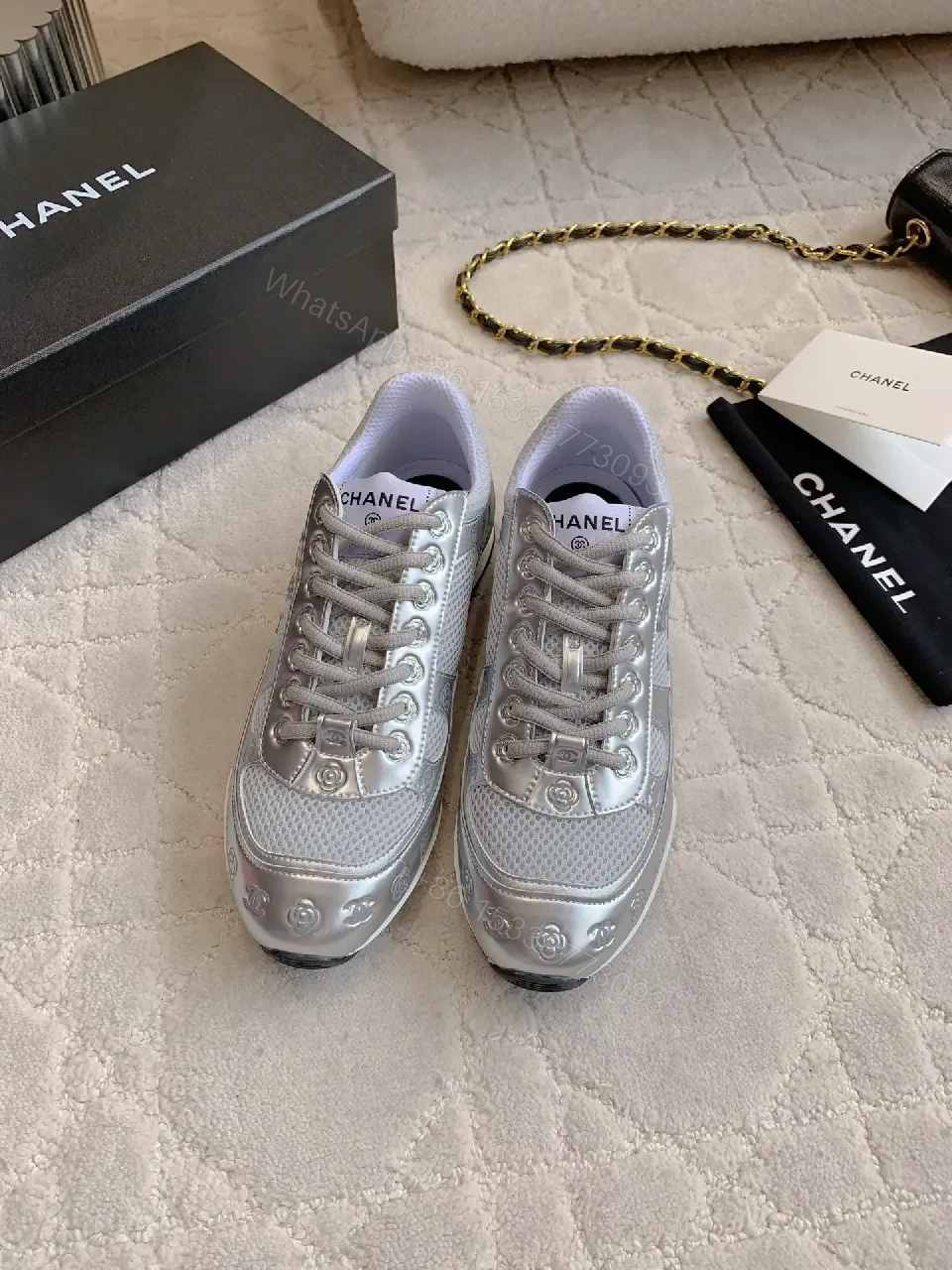 View 3 of Silver Quilted Sneakers: Luxe-Chic Style, Cushioned Comfort