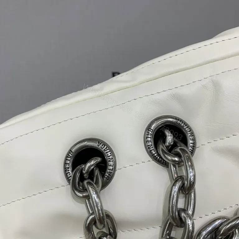 View 2 of Balenciaga-Inspired White Quilted Leather Bag with Chain Straps