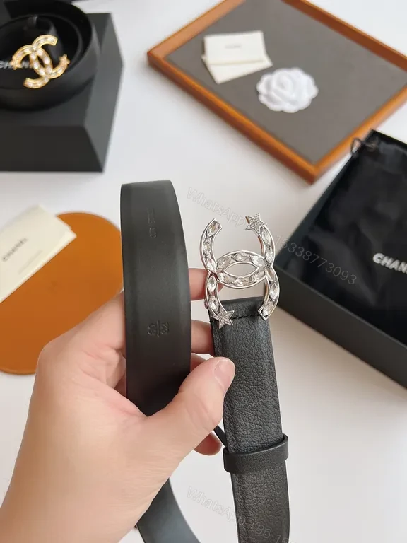 View 2 of Crystal CC Belt: Polished Leather Luxury Belt, All-Season Style