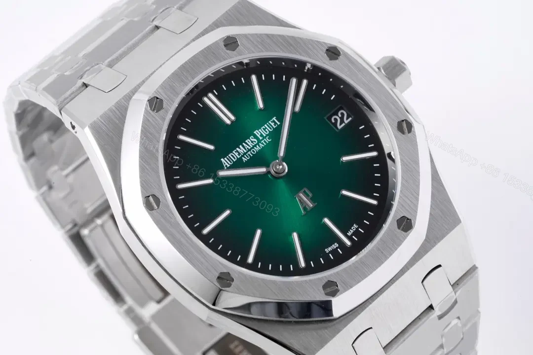 View 3 of KZ Factory Audemars Piguet Royal Oak 15202 Stainless Steel Watch with Green Dial and Petite Tapisserie Pattern