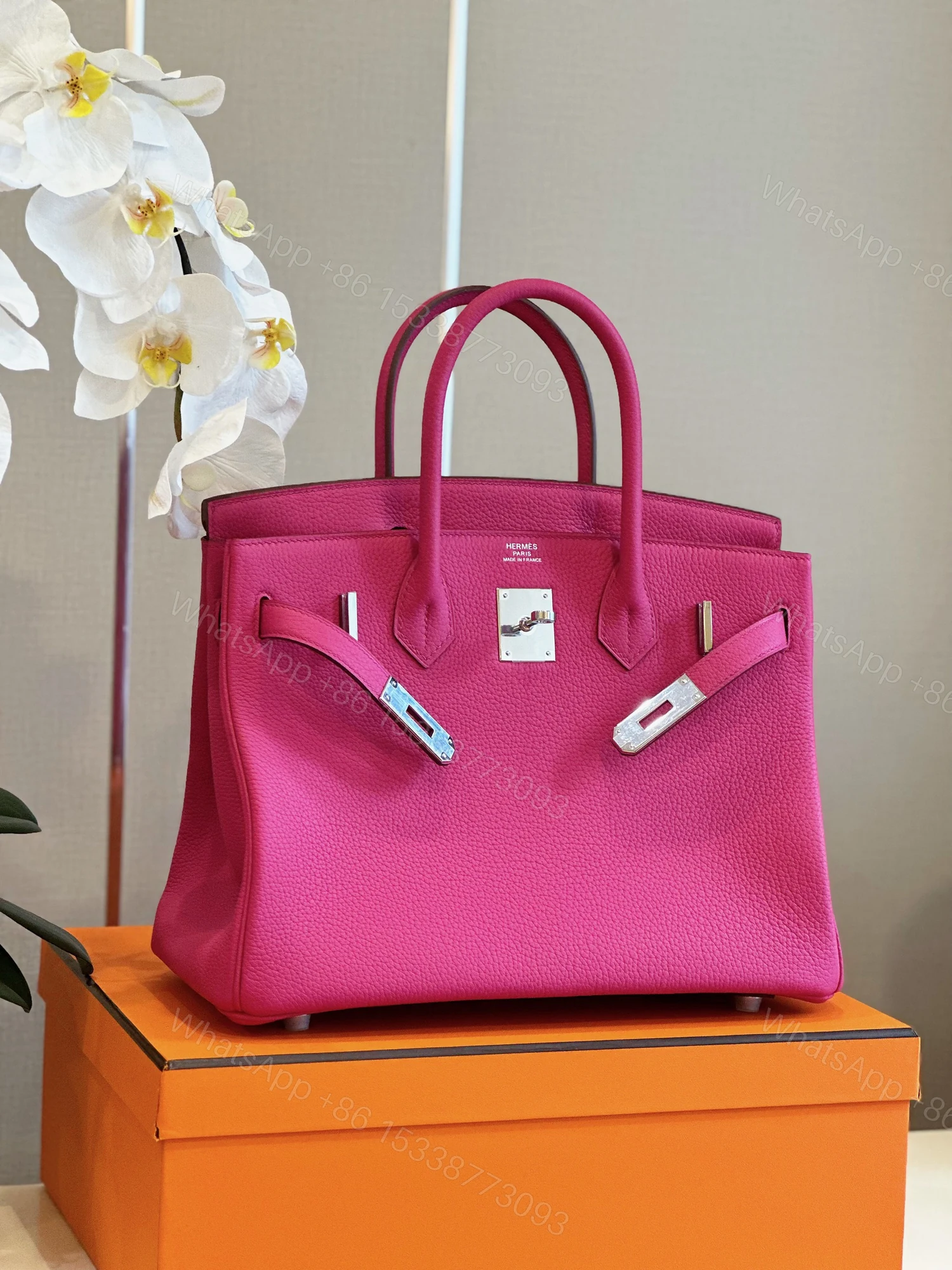 View 6 of Hermès Birkin 30 Rose Shocking Taurillon Clemence Palladium Hardware