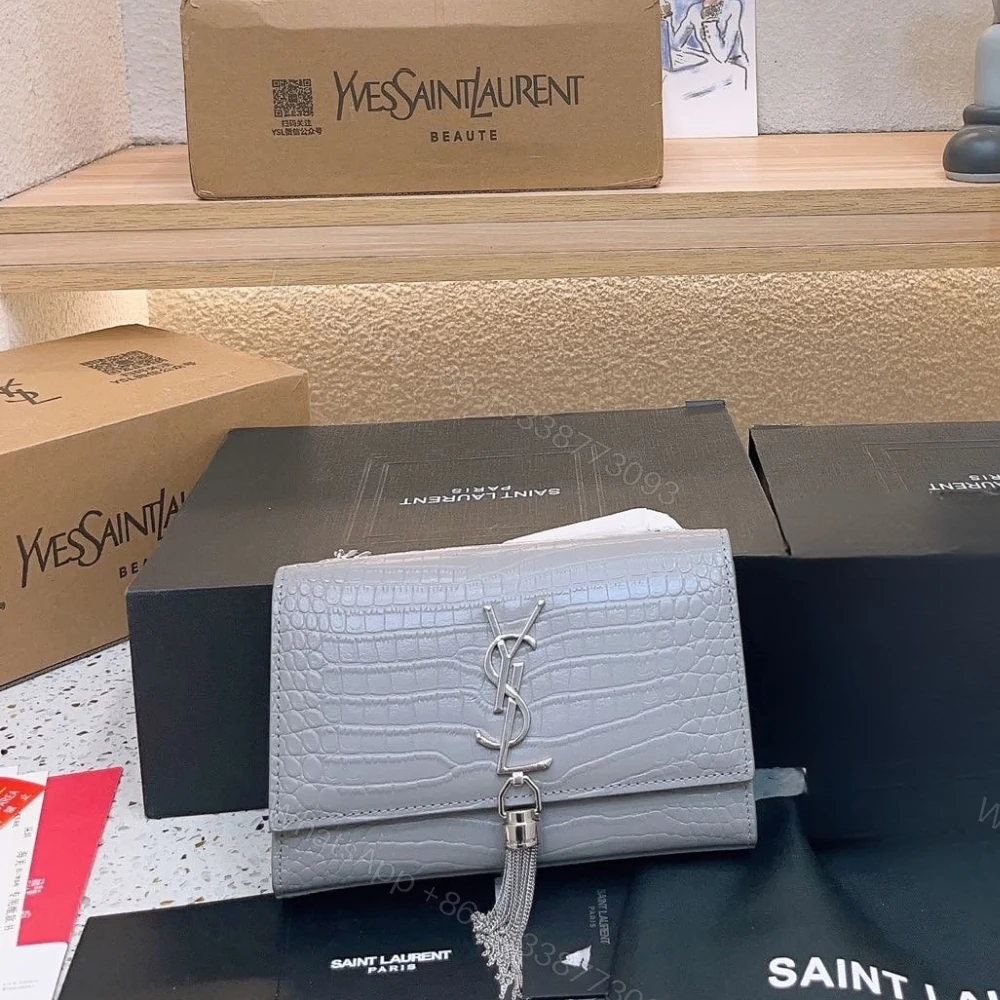 View 2 of Saint Laurent Kate Monogram Shoulder Bag Gray 20Cm
