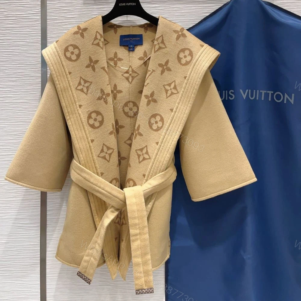 View 2 of Louis Vuitton Signature Hooded Wrap Robe Coat Beige 1AB713