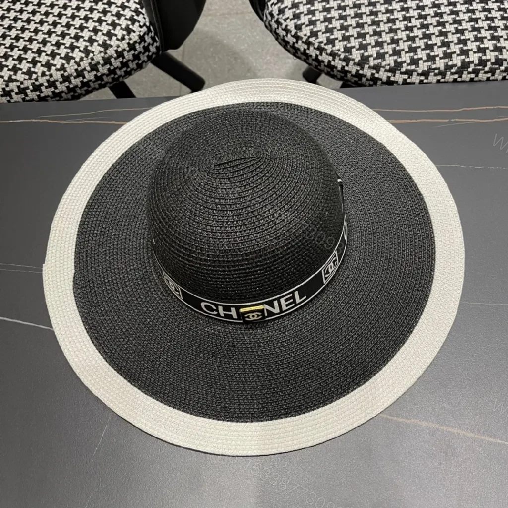 View 3 of Two-Tone Wide-Brim Straw Hat: Luxe Everyday Statement