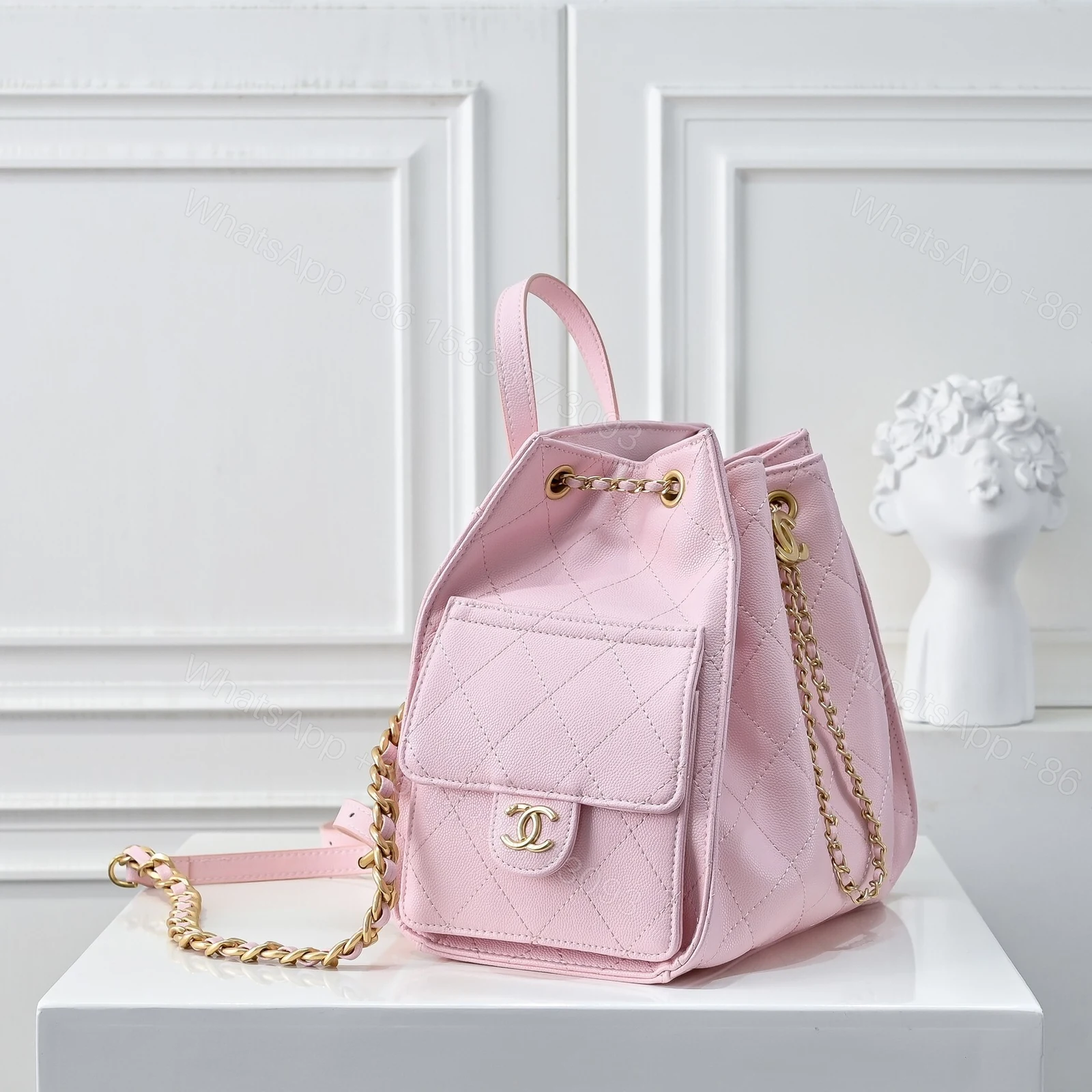 View 3 of Chanel 25 Medium Size Backpack Grain Effect And Gold Metal Pink 23Cm