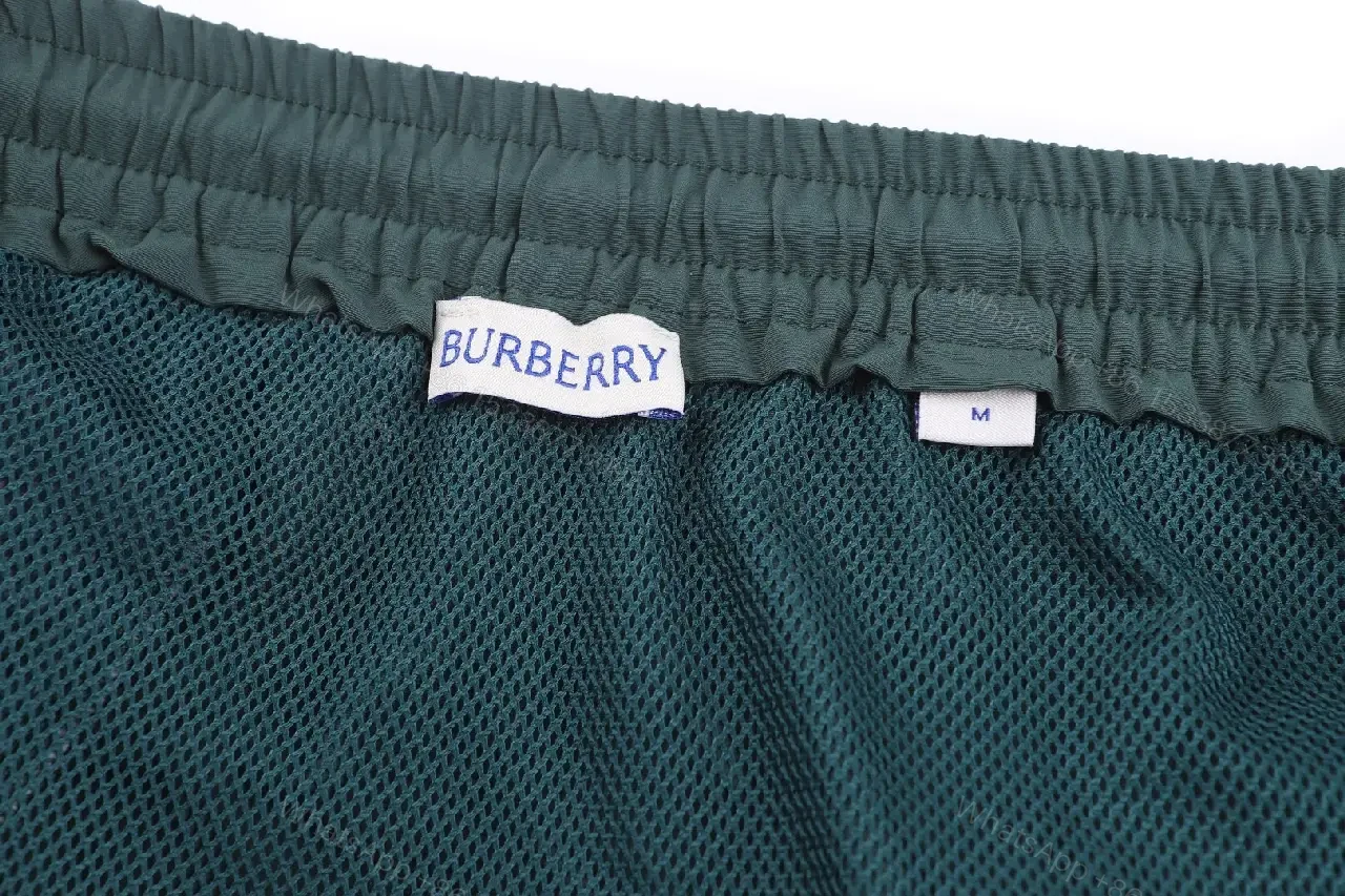 View 8 of Dark Green Shorts Burberry-style Plaid Panels Swimwear Drawstring Waist Men’s Shorts