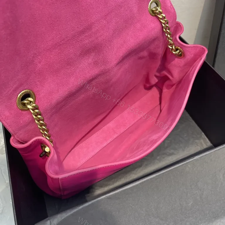 View 6 of Vibrant Pink Leather Crossbody with YSL Emblem Bag