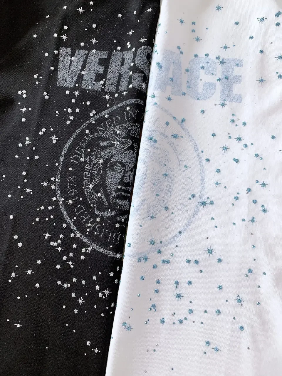 View 4 of Black Glittery Knit? Graphic Tee Versace Logo Center Oversized Short-Sleeve Tee