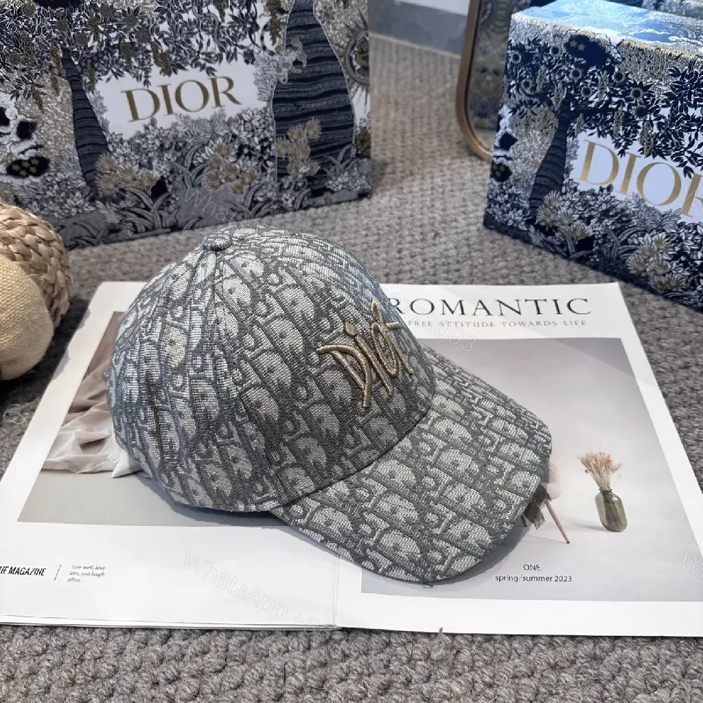 View 9 of Gray Monogram Textured Cap with Gold Dior Embellishment