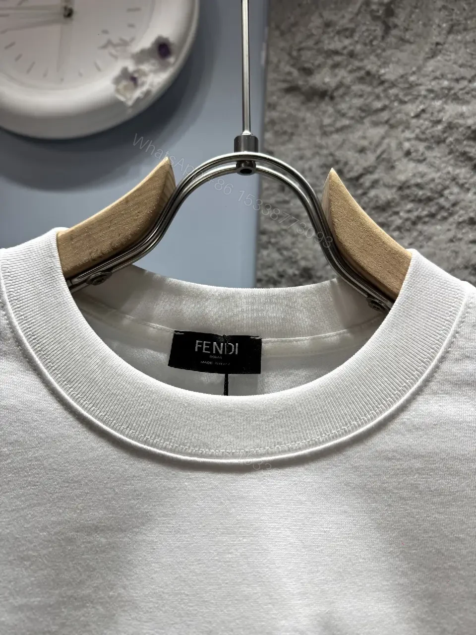 View 5 of Clean White Crewneck Tee – Subtle Fendi Logo Accent