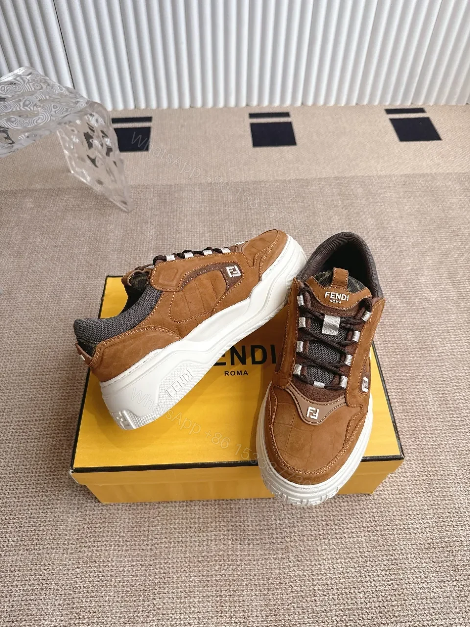 View 7 of Brown Suede Leather High-Top Sneakers with Comfort Padded Collar