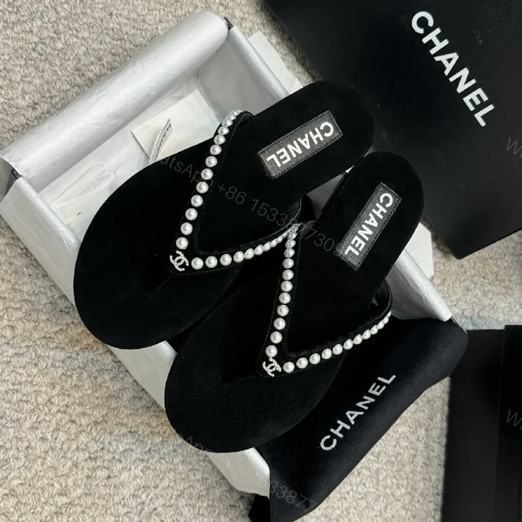 View 9 of Velvet Pearl-Trim Slides: Luxe Comfort, Subtle Sparkle