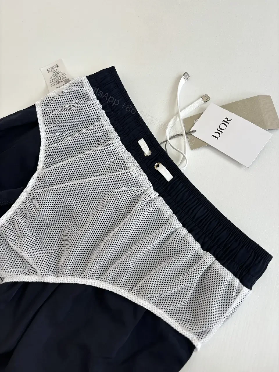 View 6 of Navy Nylon Drawstring Swim Shorts with Dior Logo