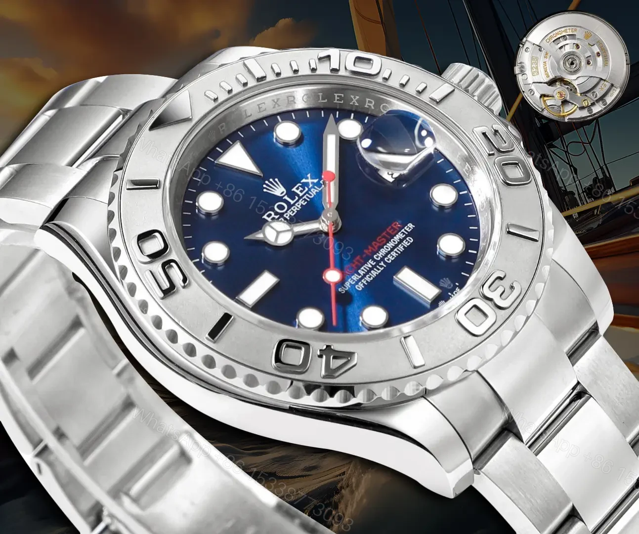 View 5 of Fake Rolex Yacht-Master 40 Blue Dial Platinum Bezel 116622-0002