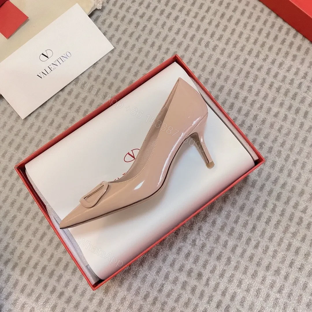 View 4 of Valentino Women Beige Patent Leather Pointed Pumps